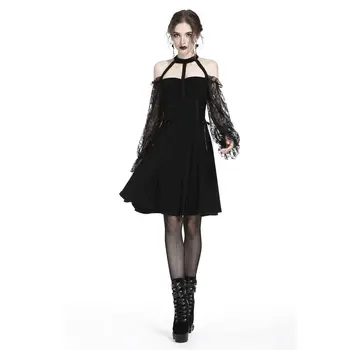 

Darkinlove Women's Off shoulder Punk Dress With Lace Sleeves A-Line Party Sexy High Waist Knee Length Dress