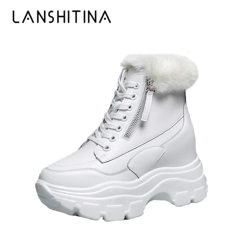 

2019 Women's Winter Warm Boots Leather Chunky Sneakers With Fur Platform Ladies High Heels Boots Plush Snow Ankle Boots Woman
