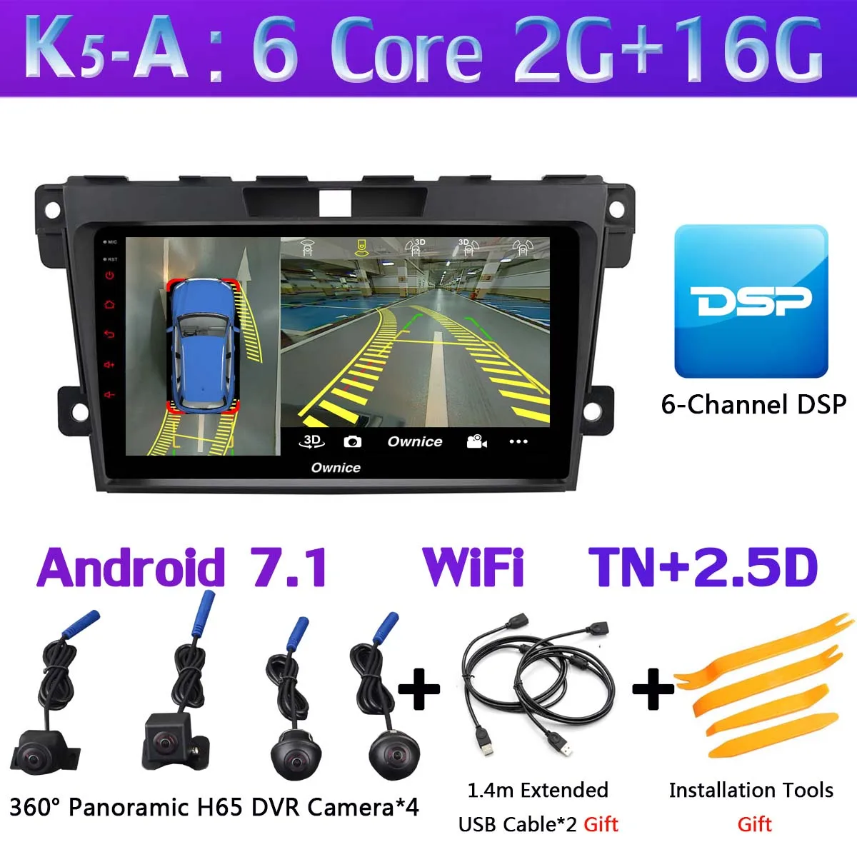 360 ° панорамная камера 4G Android 9,0 4G+ 64G SPDIF DSP CarPlay автомобильный мультимидийный Навигатор Радио плеер для Mazda CX7 CX 7 CX-7 2008 - Цвет: K5-A