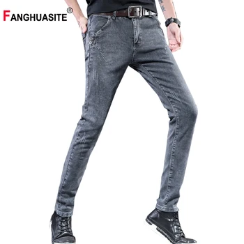

Men's Fashion Jeans Spring New Solid Color Pocket Full Length Pants Slim Elasticity Comfortable Straight Casual Pants Male DK913