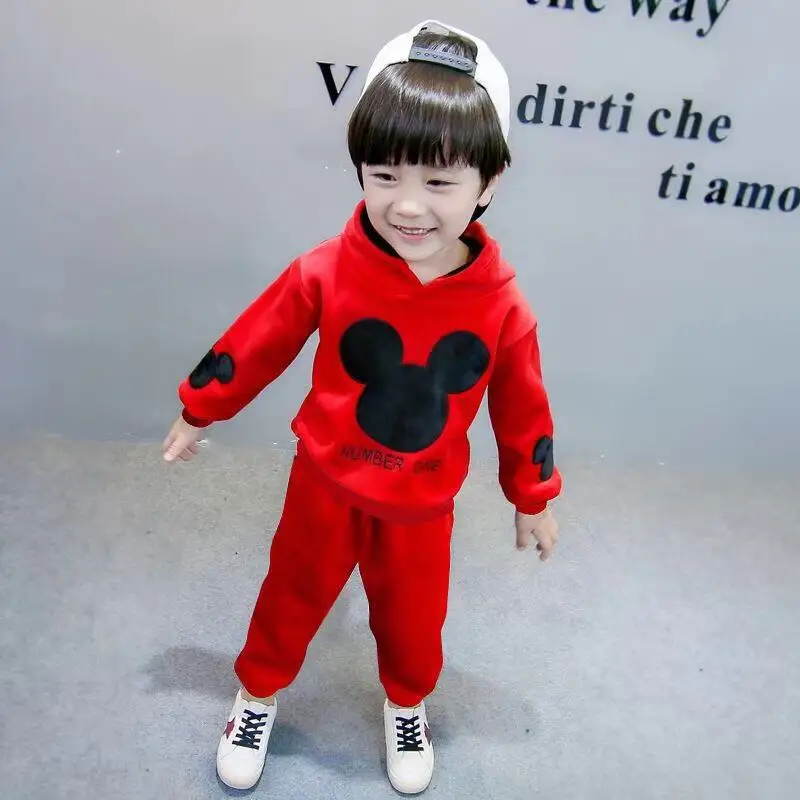 Зимний костюм для маленьких мальчиков и девочек 1-6 лет, новые двухсторонние толстовки с капюшоном из плотного бархата золотого цвета с изображением кролика и Микки, теплый флисовый комплект из двух предметов - Цвет: 5