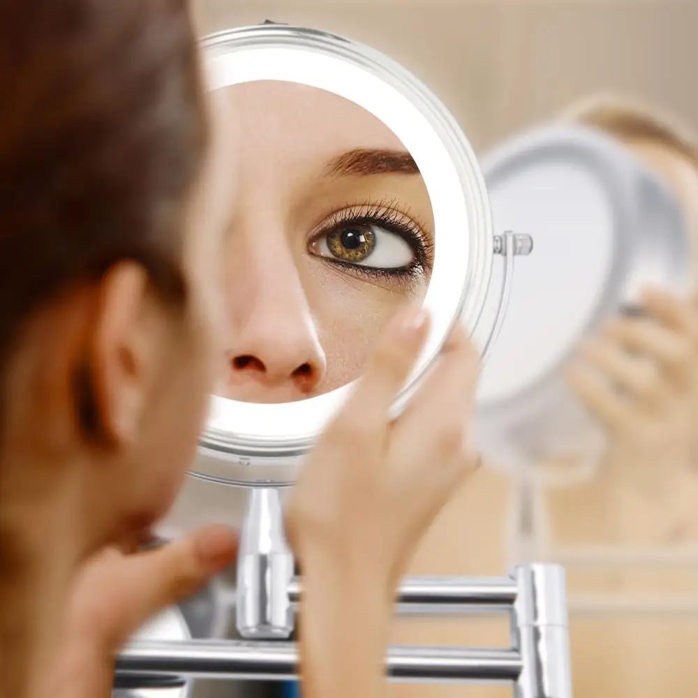 ANHO 6 дюймов регулируемый светодиодный зеркало для макияжа 3X 5X 7X Увеличение настенное зеркало двойная рука расширение косметическое зеркало