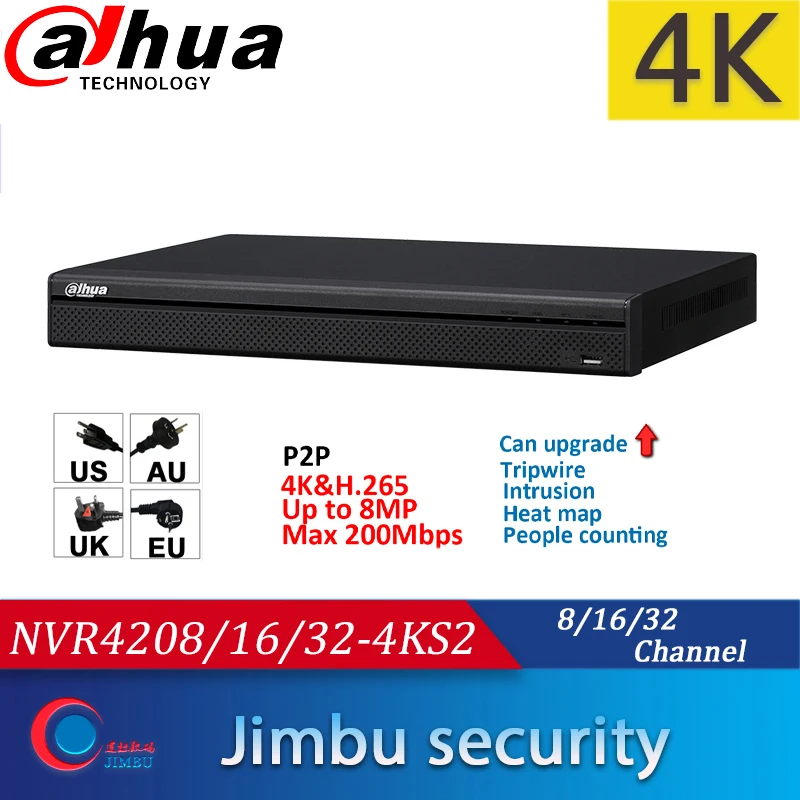 Dahua NVR 4K video recorrder NVR4208-4KS2 8CH NVR4216-4KS2 16CH NVR4232-4KS2 32CH H.265/H.264 Up to