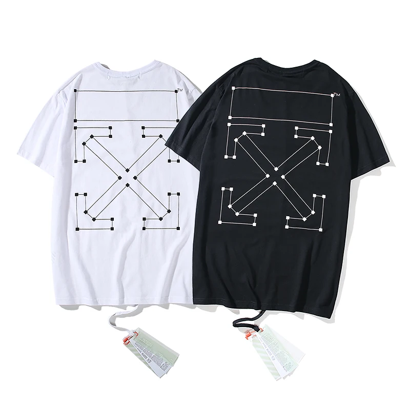 19ss Off-White OW line Dot arrow для мужчин и женщин, унисекс, модные модели для влюбленных пар, хлопковая Повседневная футболка с коротким рукавом и круглым вырезом