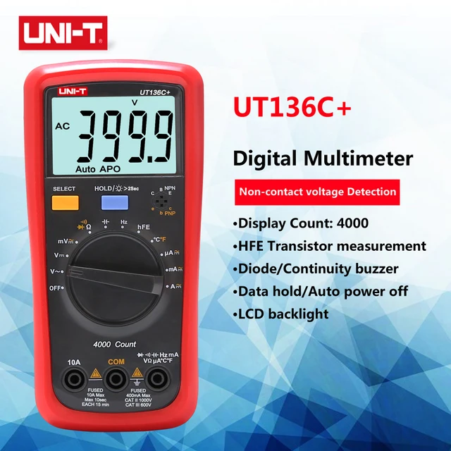 multímetro digital rango automático 1000V 10A UT136C UNI-T UT136B 
