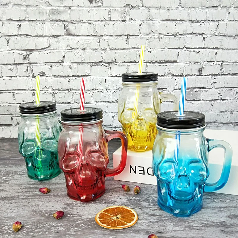 Креативная градиентная чашка с черепом, многоцветная прозрачная водка, бокал для вина, виски, покрытая соком, соломинка для напитков, чашка для бара, инструмент, чашка для воды