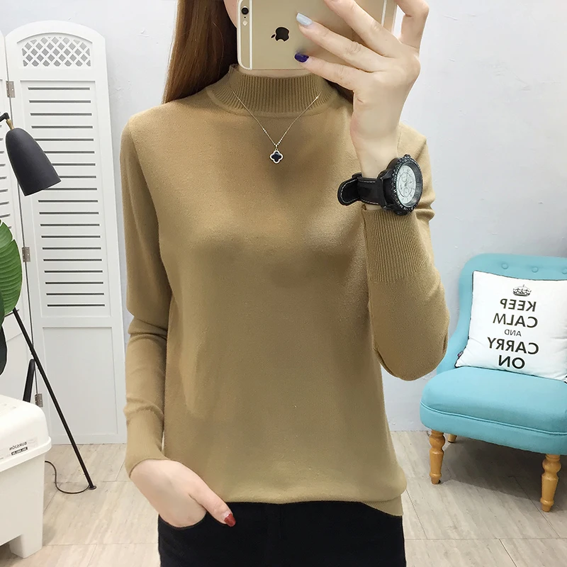 

Women Sweater High Elastic Solid Turtleneck 2019 Fall Winter Fashion Sweater Women Slim Sexy Hight Bottoming Knitted Pullovers