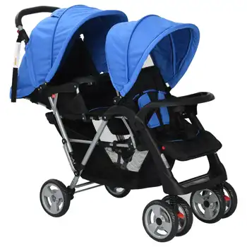 Tándem cochecito de acero azul y negro doble cochecitos de transporte para los gemelos cochecitos para recién nacidos dos bebés coches ligeros