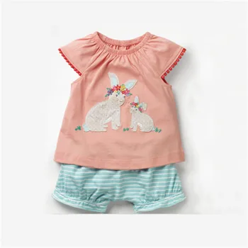 

Miss Haiwo 2020 New Summer Brand baby kids girls O-neck Sleeveless 100% Cotton Embroidery Cartoon Rabbit Casual clothing set