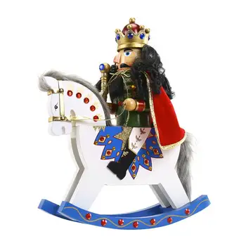 

36CM Wooden Nutcracker Rocking Horse Puppet Soldier Wooden Crafts Ornaments Nutcracker Home Decoration