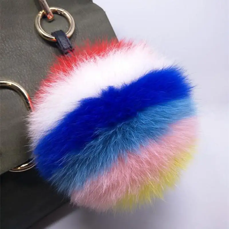 Korean Jewelry Rainbow Fox Fur Ball High-end Bag Key Ring Pendant Color Matching Hair Car Ornaments | Украшения и аксессуары