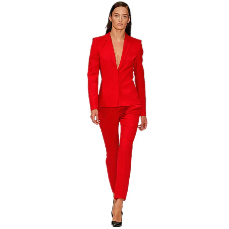

Custom Women's Trouser Suit Red OL Ladies Pant Suit Botched Formal Business Office Unifrom Work Wear Suits Female Suits New