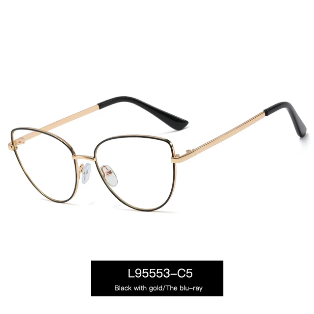 Alloy Eyeglasses Frame for Women Eyewear Full Rim Stylish Cat Eye UV400 Anti-Scratch Dust Proof Anti Radiation Coating Spectacle C5