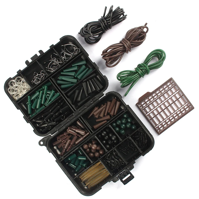 

ABLB--1 Set Assorted Carp Fishing Accessory Line Hook Swivel Rubber Sleeve Sinker Lock Hair Rig Etc.Terminal Tackle