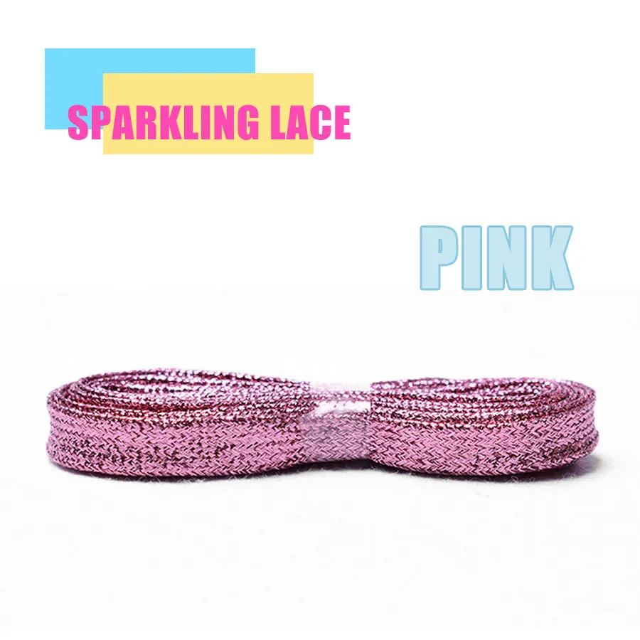 Цветные мужские и женские шнурки для кроссовок с металлическим блеском, блестящий шнурок золотого цвета, серебристые плоские шнурки, спортивная обувь для бега, шнуровка - Цвет: Pink
