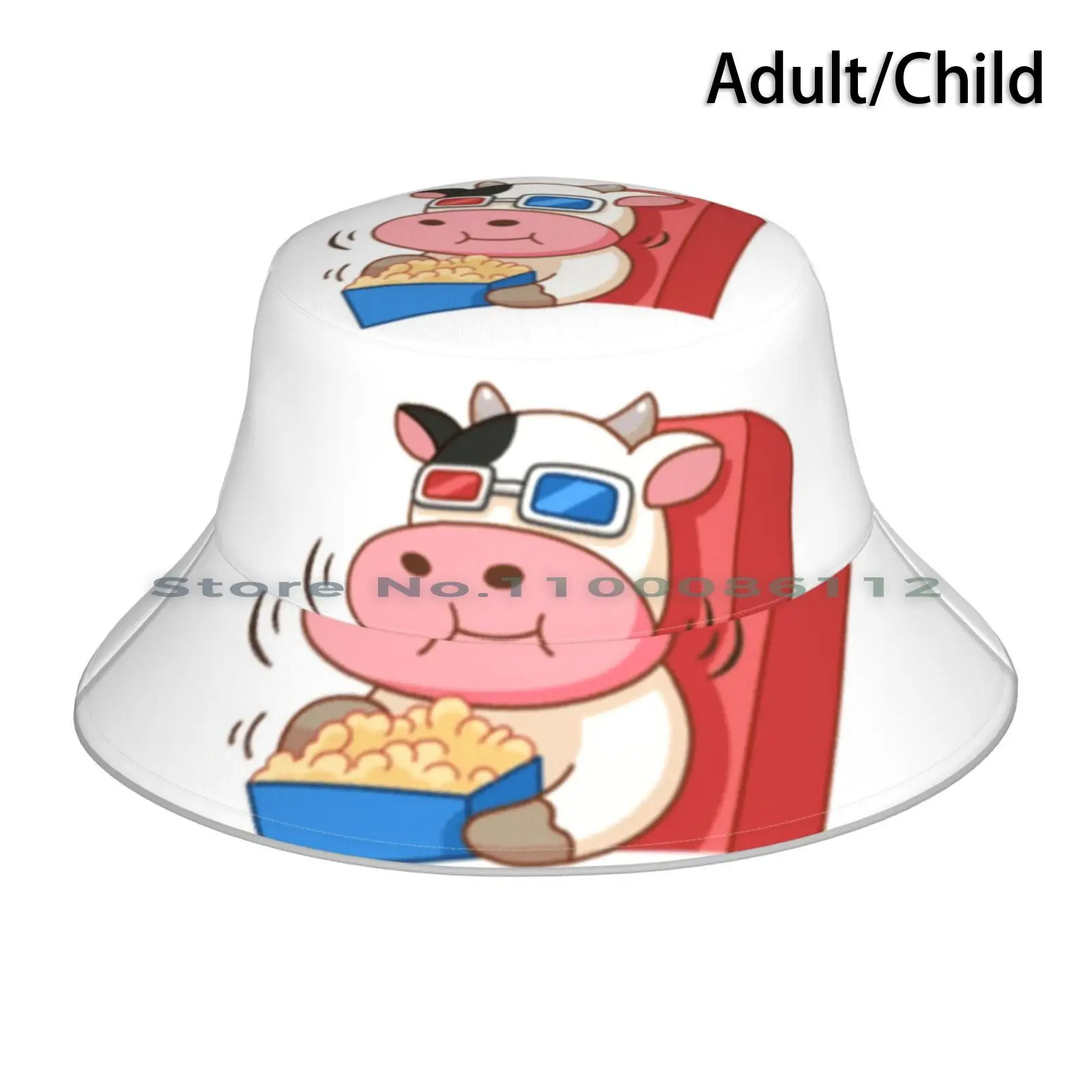 vacas-kawaii-popcorn-movie-time-bucket-hat-sun-cap-kawaii-cow-cartoon