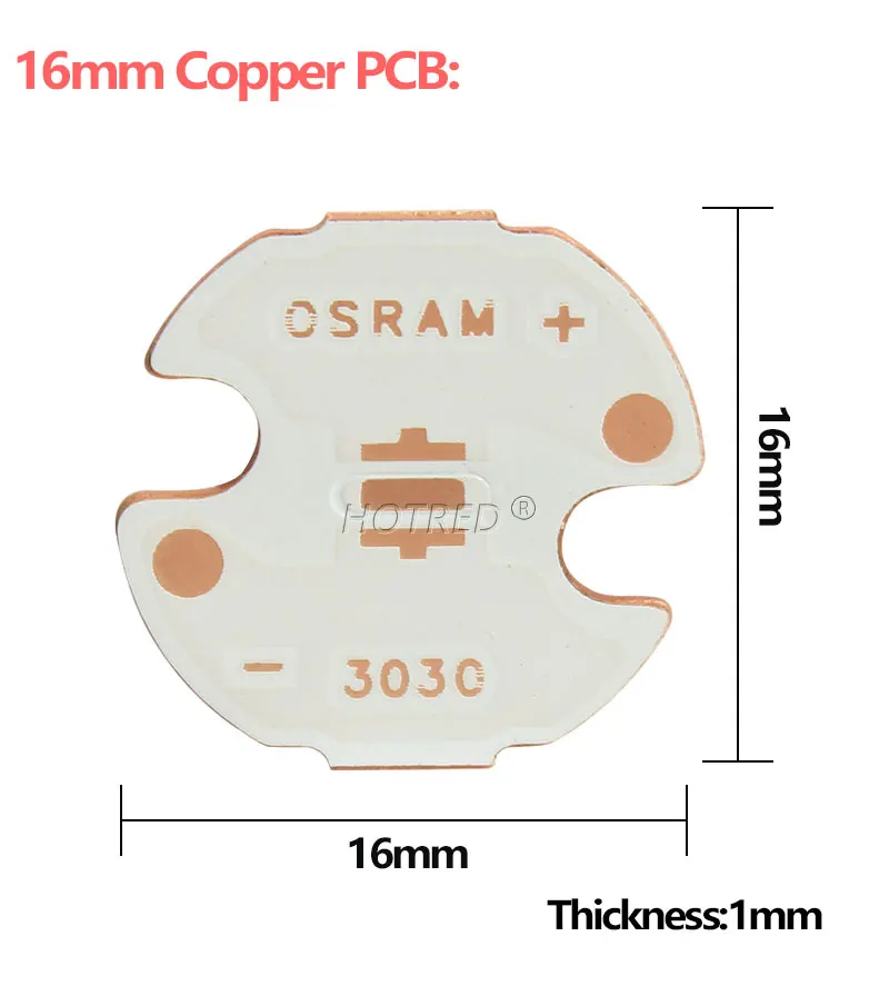 Description Picture 4 of item20mm 16mm Copper PCB Board Plate For 3030 P7 High Power 1W 3W 5W LED Plate Radiator Heatsink For DIY Lamp Flashlight Parts