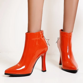 

Hot Sale 2020 Large Sizes 50 Top Quality Fake Patent Leather High Heels Fashion Party Shoes Women Lady Ankle Boots Female