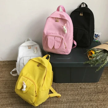 

School Backpack Bookbag for Women 2020 Summer New Cute Rabbit Ears Fashion Students School Shoulder Bags Canvas Laptop Backpacks