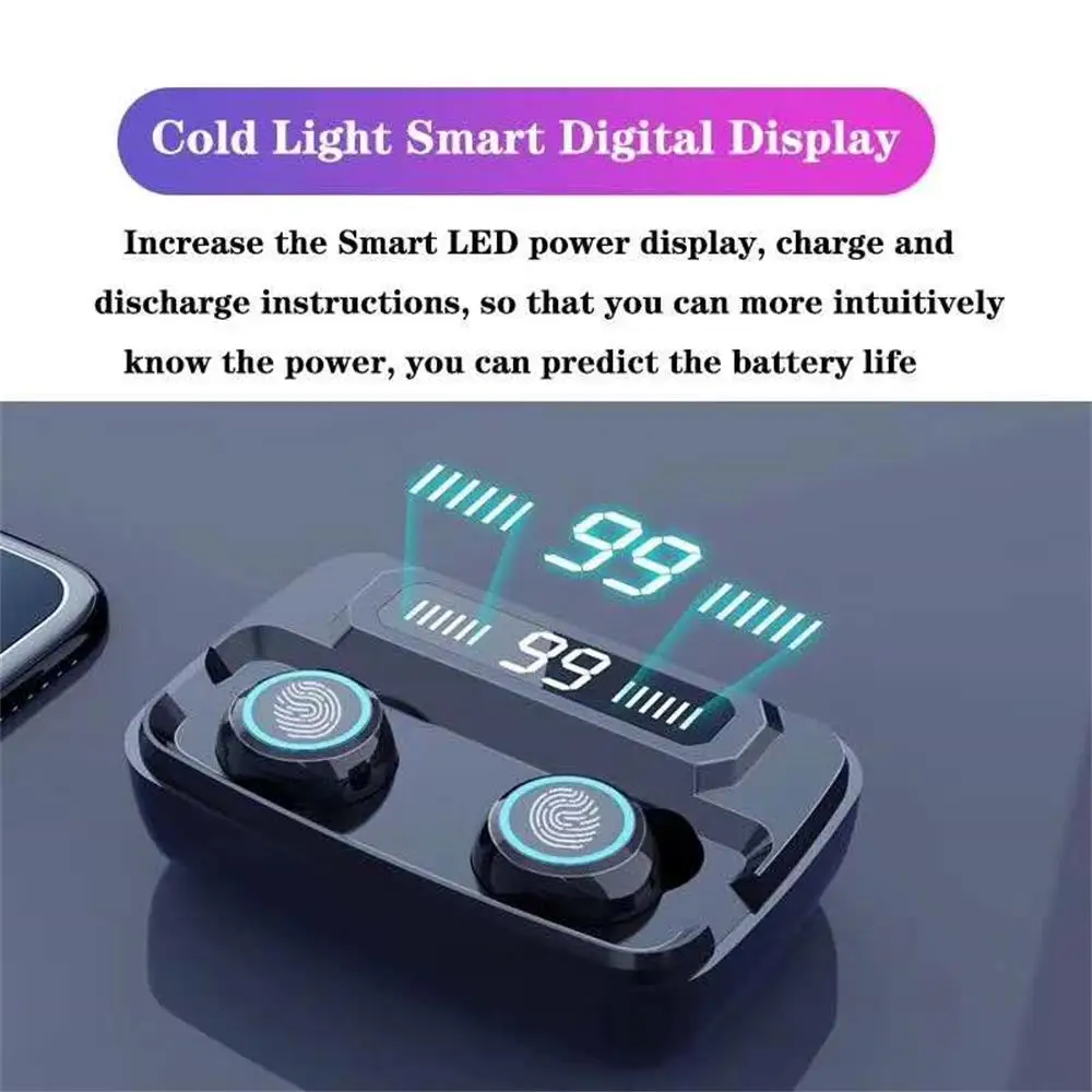 Fast Shipping 2000mAh LED Bluetooth Wireless Earphones Headphones Earbuds TWS Touch Control Sport Headset Noise Cancel Earphone