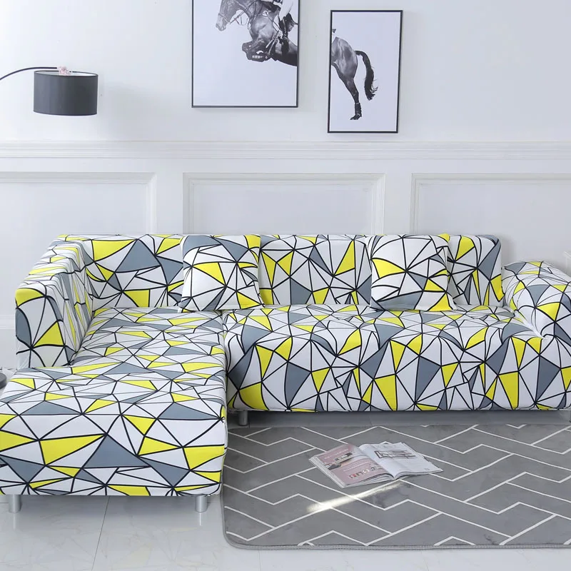 Секционный Набор чехлов для дивана геометрический угловой диван крышка Эластичный чехол на диван для гостиной шезлонг диван крышка 1/2 шт - Цвет: Yellow Plaid