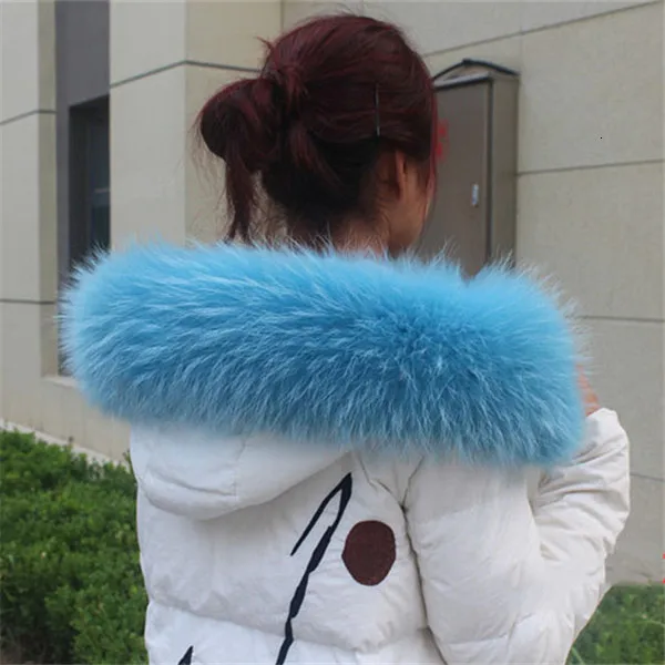 sky blue Зима, Воротник из натурального меха, женские шарфы, пальто, свитер, шарфы, воротник, роскошный шарф из меха енота, женский шарф - Color: sky blue