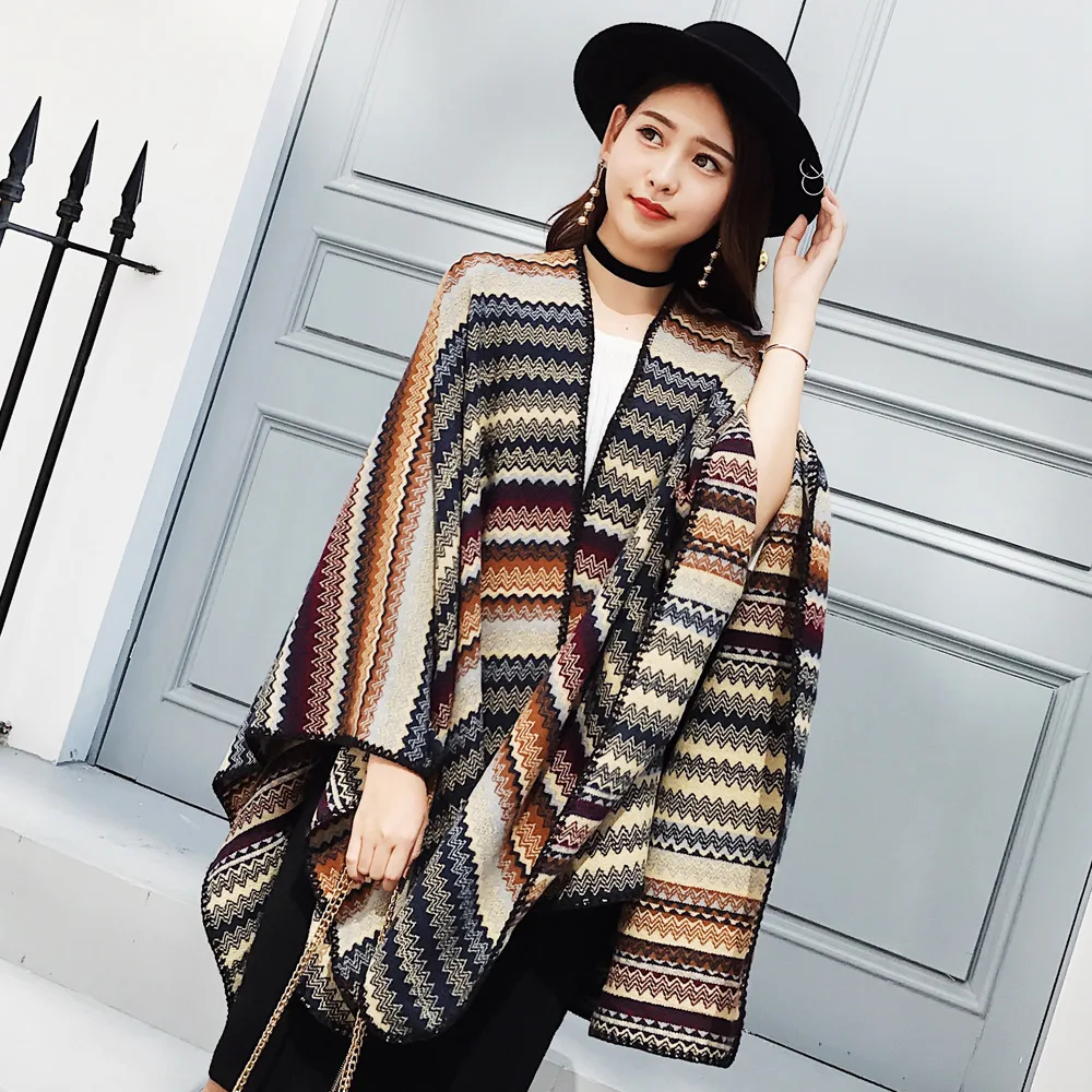 

Chal Grain Wave Woman Street Keep Warm Layer Scarf Double Purpose Air Conditioning House Shawl 2019