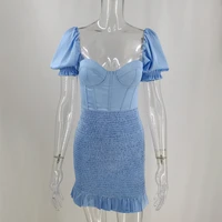 Short Puff Sleeve Ruffle Pleated Backless Sexy Dress WoNight Club Party Dresses Mini Bodycon Summer Dress