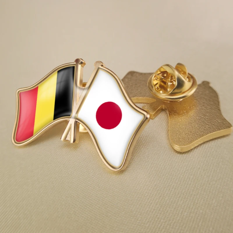 

Belgium and Japan Crossed Double Friendship Flags Lapel Pins Brooch Badges