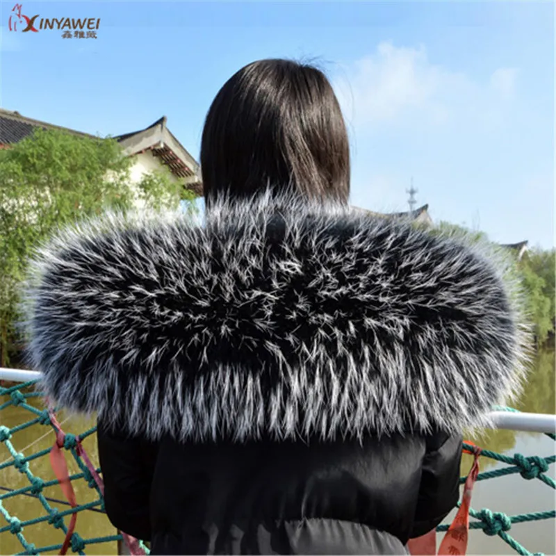 Natural Fur Collar Real Raccoon Fur Scarf For Men Women Children Parkas Coats Male Skins Necklaces Black 70 75 cm