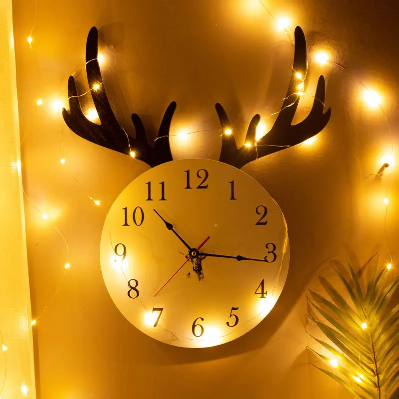 

Chic deer Wall Clock,Modern Style Modern Wooden Cardboard Clock,Round Wall Clock for Home Decor Living Room