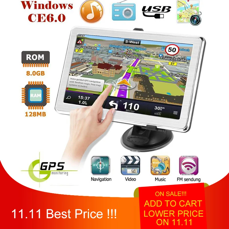 

X8 HD GPS 7 Inch Touch Screen Ultra Thin Car Truck GPS Navigation System Portable 8GB GPS Navigator FM transmitting Touch Screen