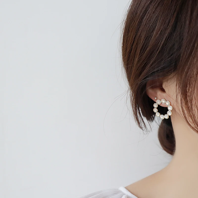 Korean Fashion Round Gemstone Circle Women Earring Romantic 14K Real Gold High Quality Simple Stud Earrings Jewelry Pendant - Image 2