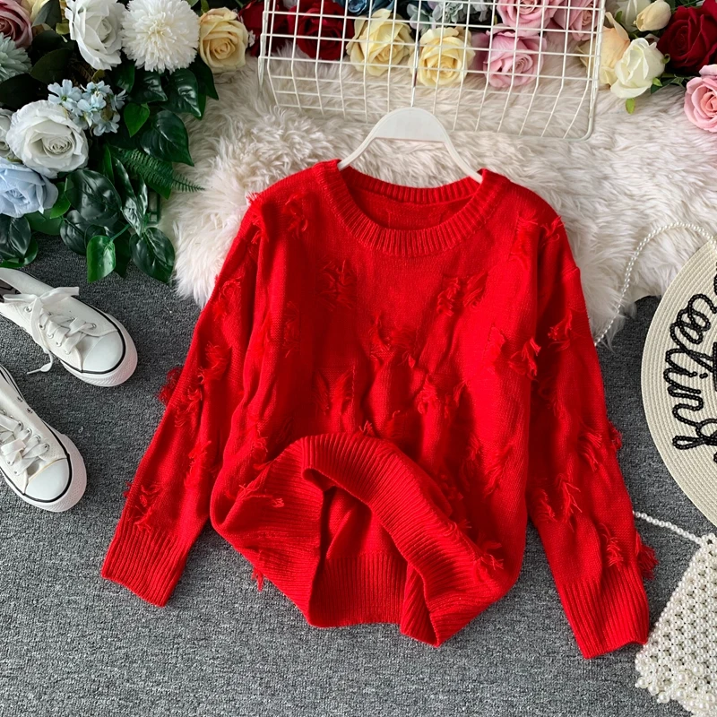 Модный женский свитер с кисточками, женские свободные вязаные свитера, зимняя одежда, женский свитер