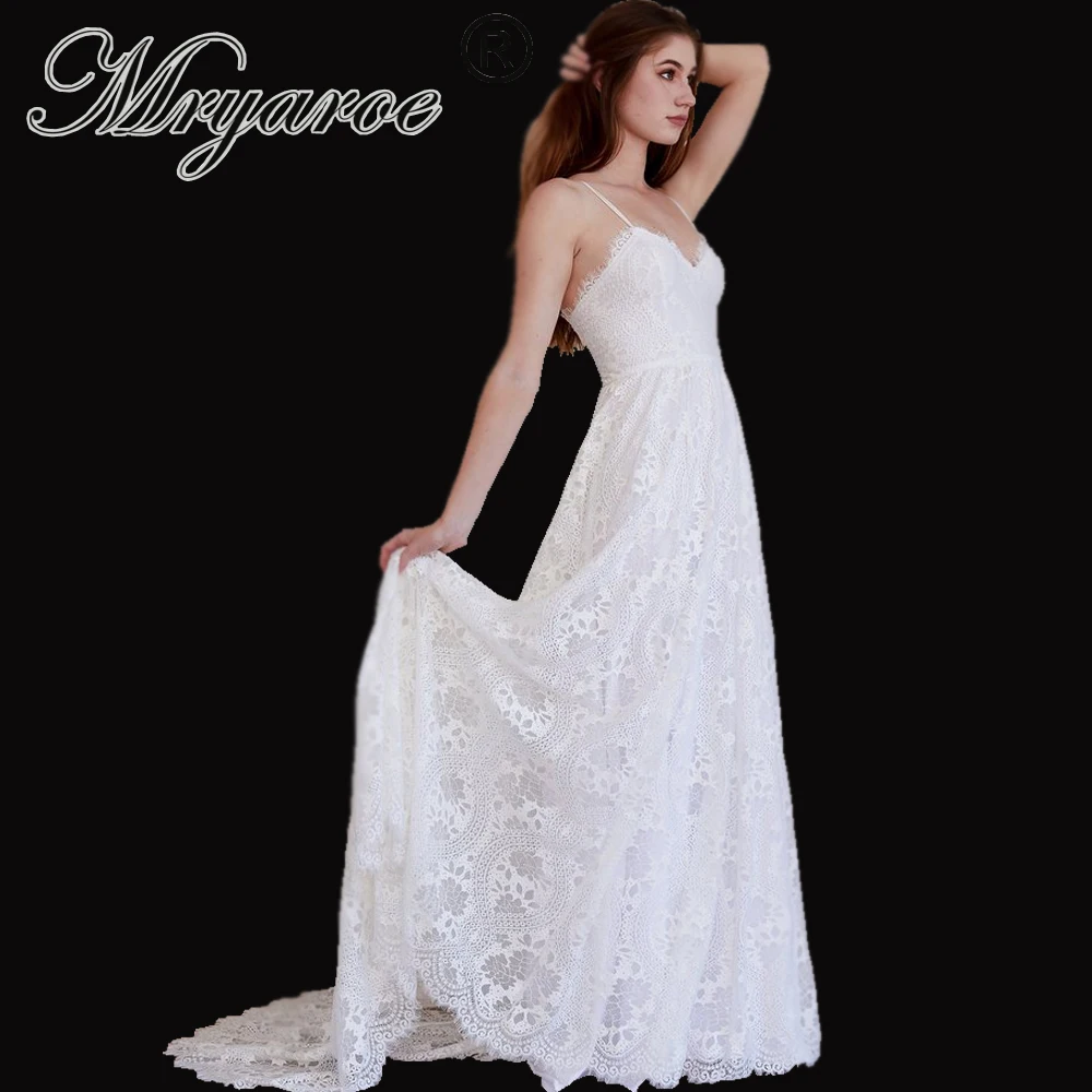 

Mryarce Simple Elegant Wedding Dress Spaghetti Straps A Line Full Lace Bridal Gowns