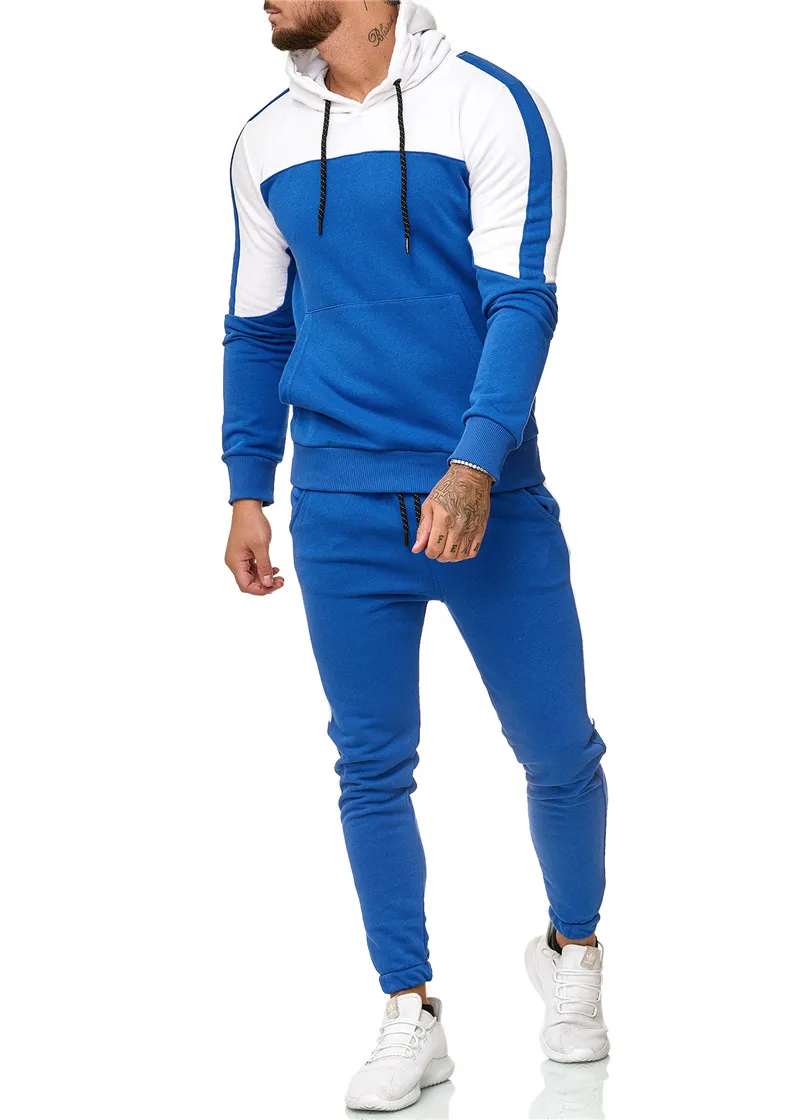 

2020Mens Tracksuit Jogging Suit Side Stripe Hoodies Set Man Fleece Hoodies and pants Male Work Out Clothes Jogger Set Gym Clothi