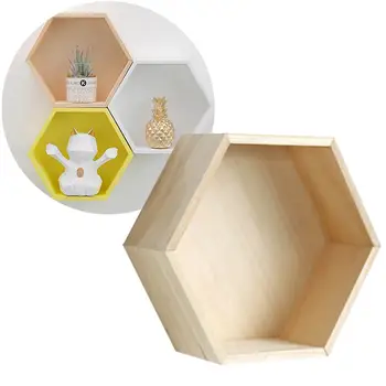 

Nordic Style Home Office Decor Wall Mount Wood Hexagonal Frame Books Toys Storage Shelf Rack Holder For Home Child Bedroom Decor