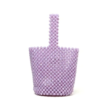 

Round Beads Knitting Bucket Round Bags Lady Pearl Handmade Handbags Candy color Summer Beach Bags ins