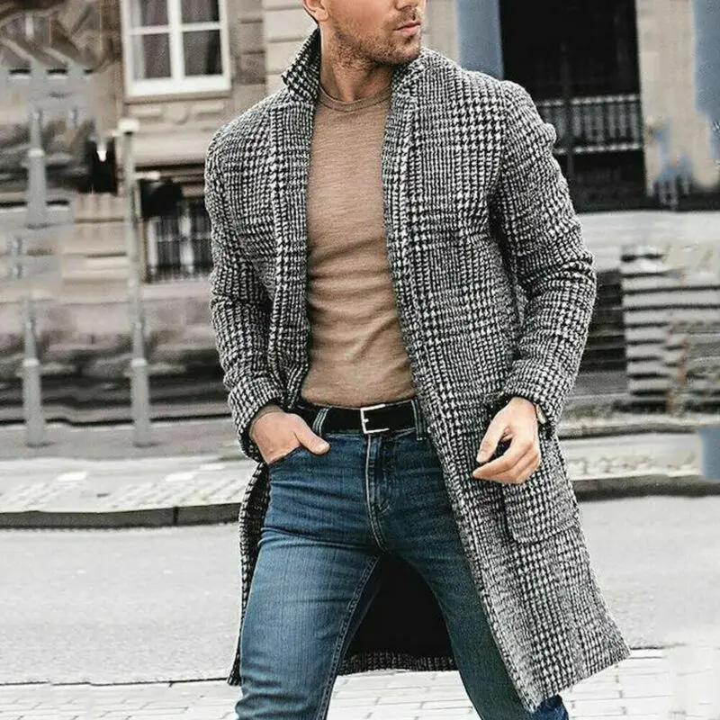 Men Winter Trench Coat Slim Fit Turn Down Collar Knit Cuffs Woolen Coat Business Jacket Overcoat Men Winter Trench Coat Slim Fit Turn Down Collar Knit Cuffs Woolen Coat Business Jacket Overcoat