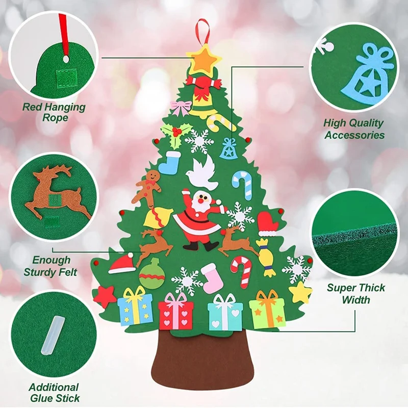 MazaaShop DIY Felt Christmas Tree Set 3ft Christmas Tree with with 26 pcs Detachable Ornaments Wall Hanging Xmas Gifts for Christmas Decorations