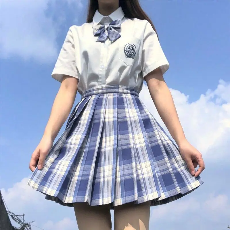monsoon dresses School Girl Uniform Pleated Skirts Japanese School Uniform High Waist A-Line Plaid Skirt Sexy JK Uniforms for Woman Full set sun dresses Dresses