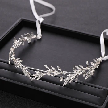 

Wedding Hair Accessories Silver color Crystal Headband And Crown Leaf Rhinestone Wedding Headband Hair Band Bride Female Tiara