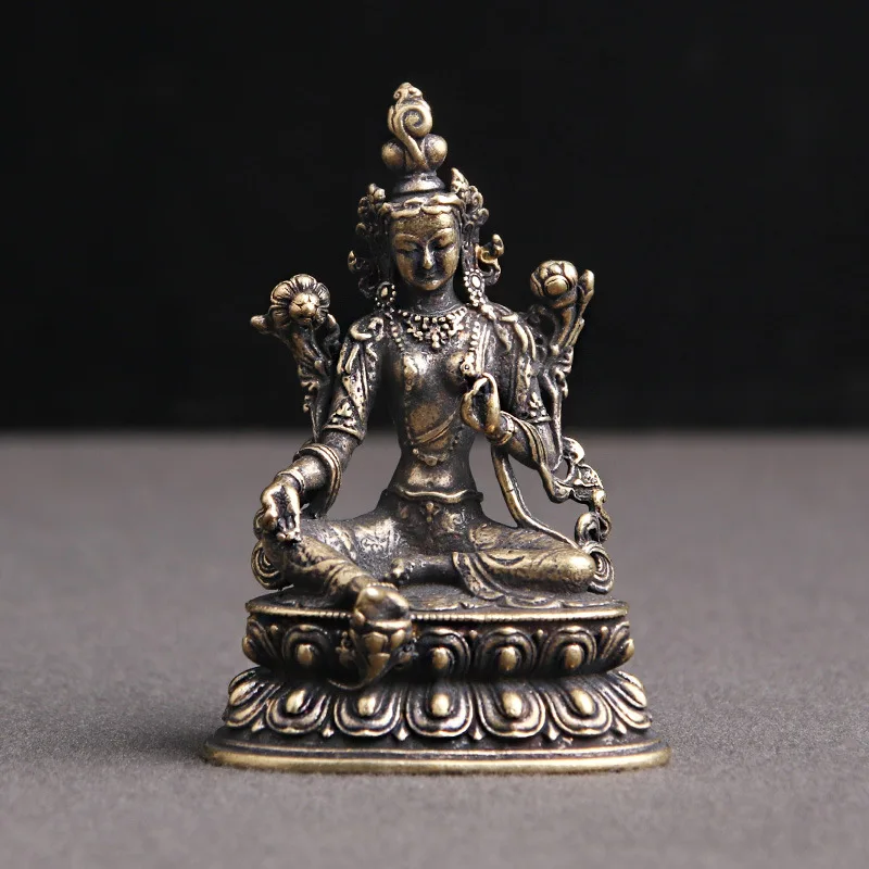 

Copper Green Tara Buddha Statue Dercoration Feng Shui Miniatures Figurines Home Decor Antique Brass Office Desktop Ornaments