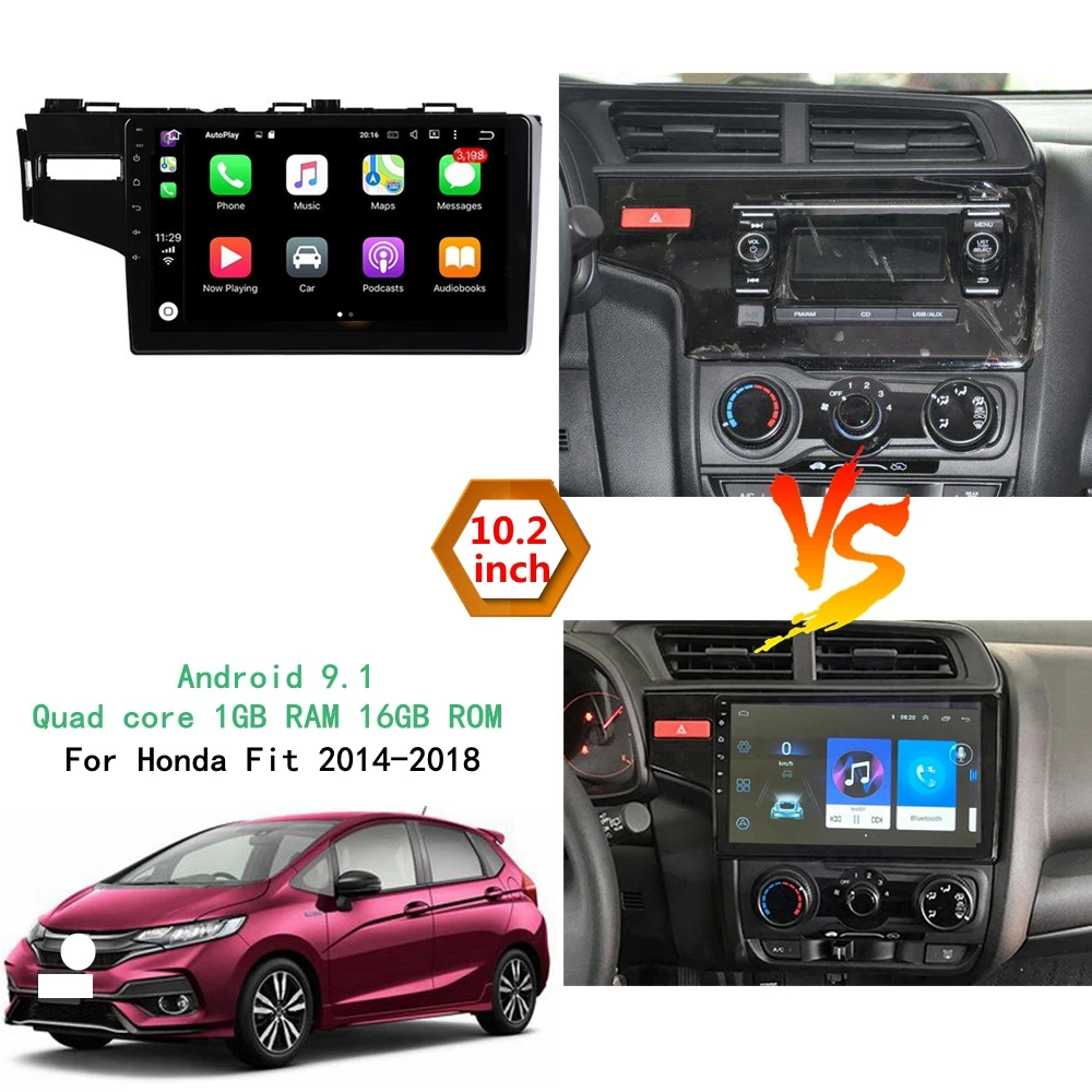  Android 9.1 32G ROM Car GPS Navi DVD Radio Player for Honda Fit Jazz 2014-2016