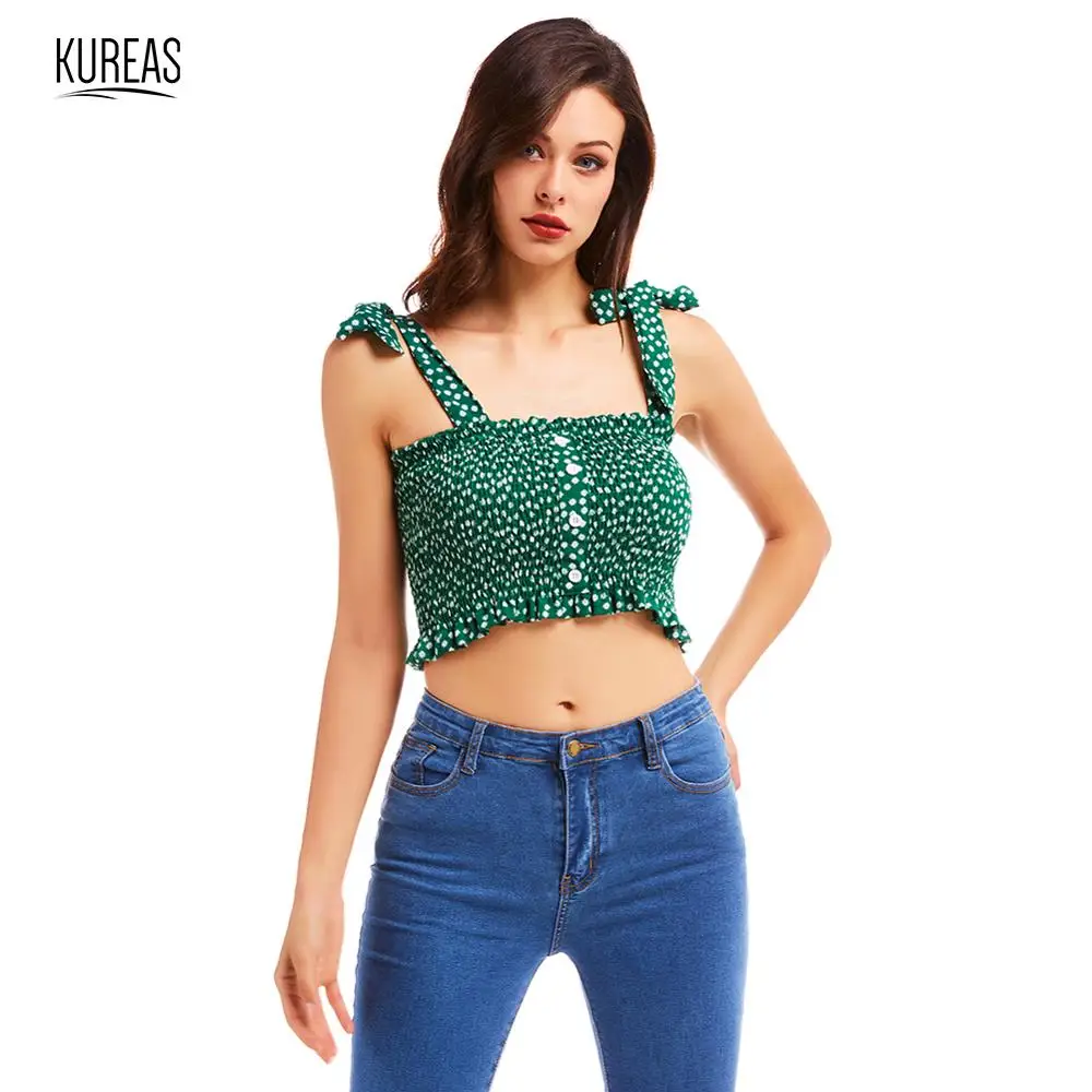 

Kureas Woman Sexy Camisole Vest Fashion Floral Printed Tube Tops Backless Bowknot Strap Crop Tops