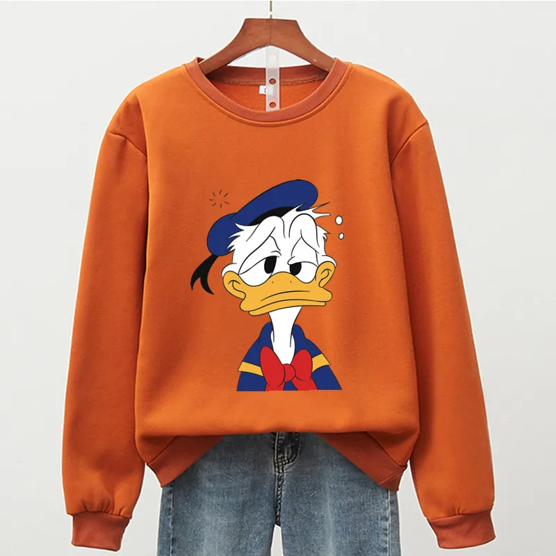 Disney Anime Donald Duck Cool Hoodie Women Autumn Winter 2021 New Long Sleeve Fleece Oversized Crewneck Sweatshirt 90s Aesthetic cute sweatshirts