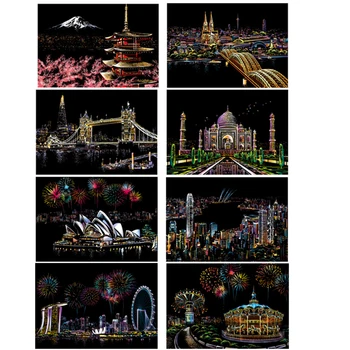 

Classical World Landscape Magic Scratch Crafts Scraping Art Paintings Papers Adult Kids Decompression Toys Creative DIY Gifts