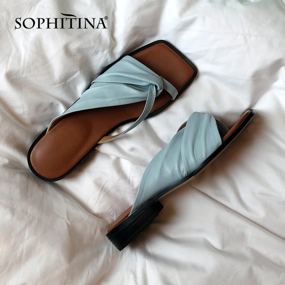 

SOPHITINA Women's Slide Sandals 2020 Fashion New Summer Flip Flop Low Heel Square Open Toe Ladies Flat Casual Dress Shoes PO676