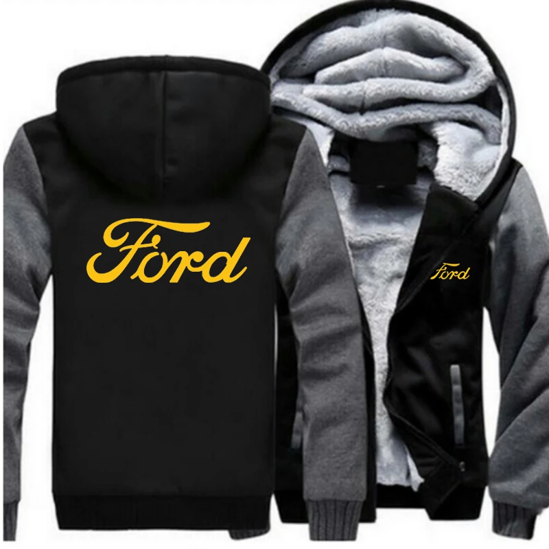 Бренд автомобиля FORD толстовки с капюшоном на молнии Зимняя куртка унисекс повседневное удобное пальто автомобиль письмо Мода желтый принт Толстовка пальто