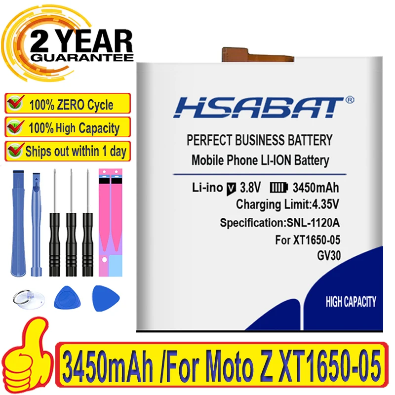 Аккумулятор HSABAT для GV30 Motorola Moto Z 100% новый аккумулятор 3450 мАч XT1650 05 GV40 с номером